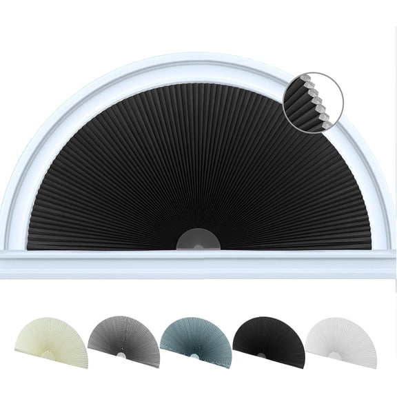 Blackout Arch Cellular Window Shade No Drill, Half Circle Moon | 36"x18", Honeycomb, Self Adhesive, Easy Install, Thermal, Cut to Size, Pleated Window Covering for Bedroom Kitchen Office