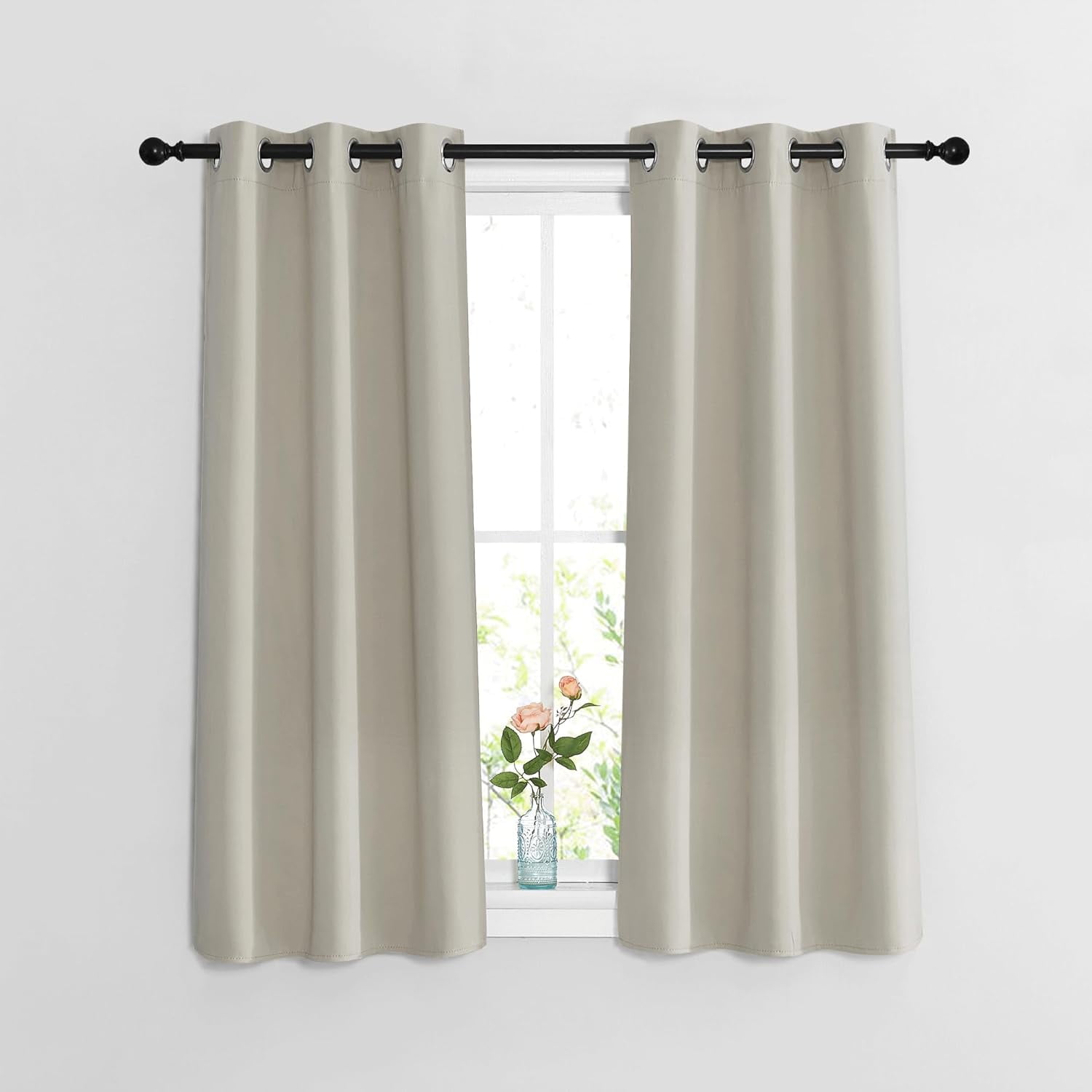 Blackout Bedroom Curtains 48 inches Long - Window Treatment Thermal ...
