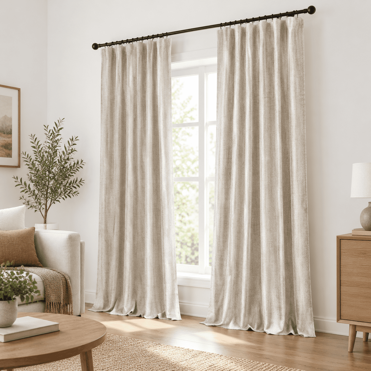 Blackout Beige Curtafor Living Room 100 Inch Long 2 Panels Linen ...
