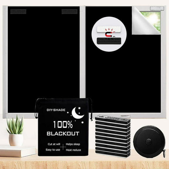 Blackout Blind Magnetic Window Cover,No Drill, Cut Any Size/Shape,Portable Black Out Shades Curtains for Nursery Bedroom, Rv, Media Room, 1 Panel