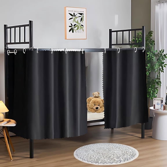 Blackout Bottom Bunk Bed Curtains Thickened Privacy Dorm Loft Canopy Bed Curtain, 2 Panels Black