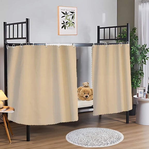 Blackout Bottom Bunk Bed Curtains Thickened Privacy Loft Canopy Dorm Bed Curtain, 2 Panels Beige
