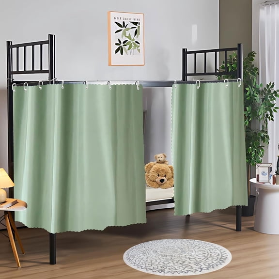 Blackout Bottom Bunk Bed Curtains Thickened Privacy Loft Canopy Dorm Bed Curtain, 2 Panels Green