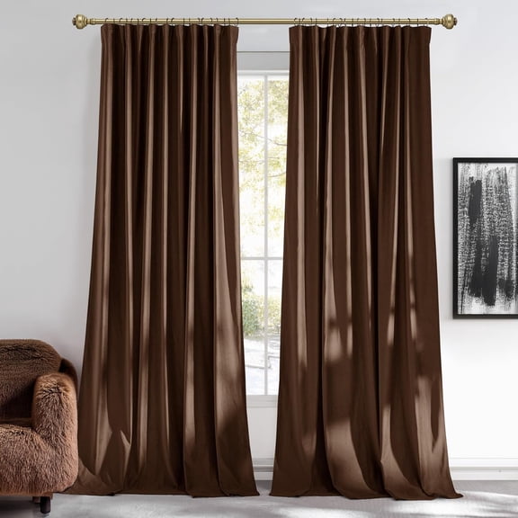 Blackout Brown Velvet 102 inch Long Curtains for Living Room - Thermal Insulated Elegant Window Treatments Floor to Ceiling Pleat Tape with Back Tab, W52 x L102, 2 Panels