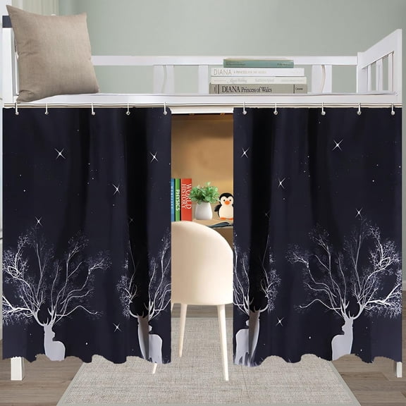 Blackout Bunk Bed Curtain Room Deer Night Sky Privacy Protection Canopy, 2 Panels