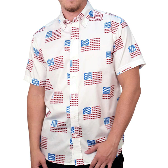 Blackout Button Downs Men's Short Sleeve USA Beer Pong Flag Shirt