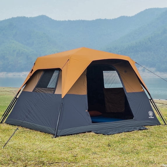 Blackout Camping Tent for 6 Person, Instant Cabin Tents with Rainfly, Quick Setup Design, Water-Resistant, Orange
