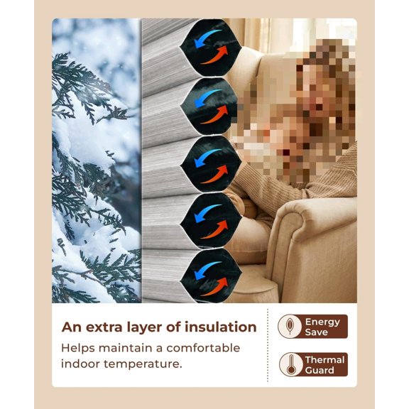 Blackout Cellular Shades Cordless, Top Down Bottom Up Shades, 9/16" Cell Thermal Insulation Honeycomb Blinds, Design Prints-Riverstone 30"(W) x48(H)$$Home Decor, Kitchen, & Other