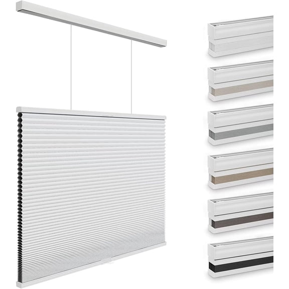 Blackout Cellular Shades Cordless, Top Down Bottom Up Blinds for Windows, Single Cell Pleated Honeycomb Window Shades, White