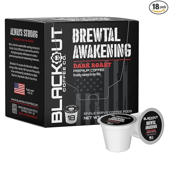 Blackout Coffee Co. Brewtal Awakening High-Caffeine Coffee Pods, Dark Roast Coffee, 18 Count