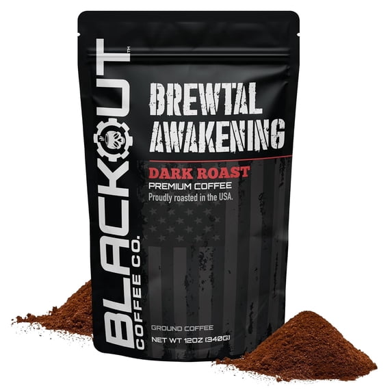 Blackout Coffee Brewtal Awakening High Caffeine Ground Coffee, Dark Roast, 12 oz