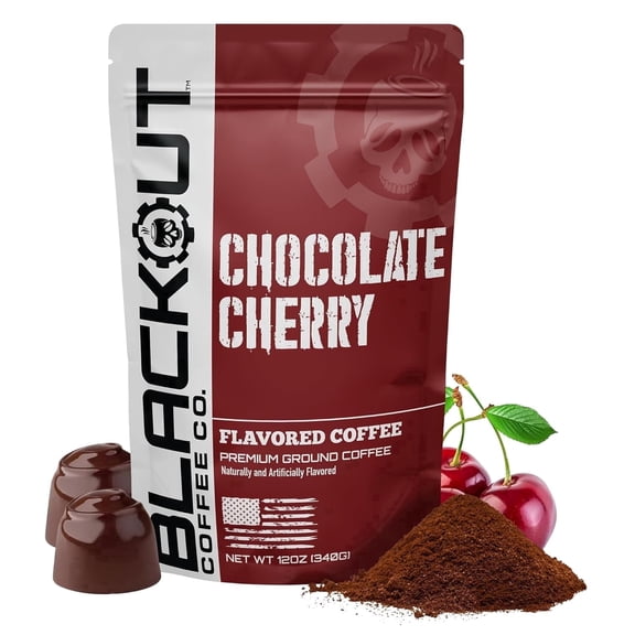 Blackout Coffee Chocolate Cherry Flavored Ground Coffee, Medium Roast, Arabica, 12 oz