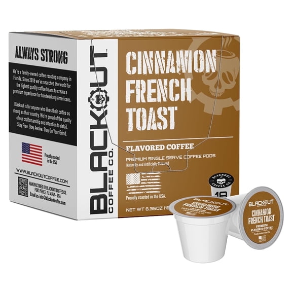 Blackout Coffee Cinnamon French Toast Flavored Coffee Pods, Medium Roast, 18 Count