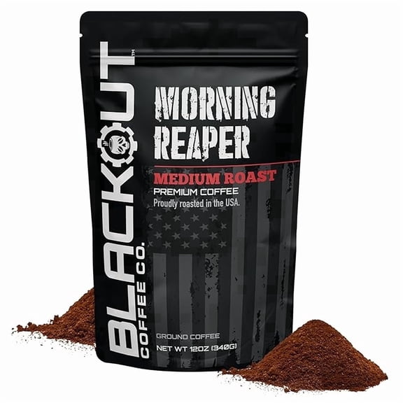 Blackout Coffee Morning Reaper Ground Coffee, Medium Roast, Bold and Strong Flavor, Freshly Roasted, 12 oz Bag