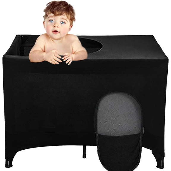 Blackout Cover for Pack N Play Breathable Blackout Tent for Travel Crib Portable Stretchy Baby Canopy for Indoor Outdoor Travel