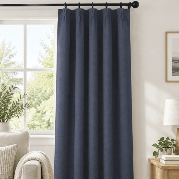 Blackout Curta Pinch Pleat Linen Blend Retardant & Thermalulated Set Of ...