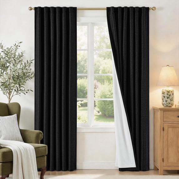 Blackout Curtafor Bedroom Linen Texturedulated Thermal Drapes With ...