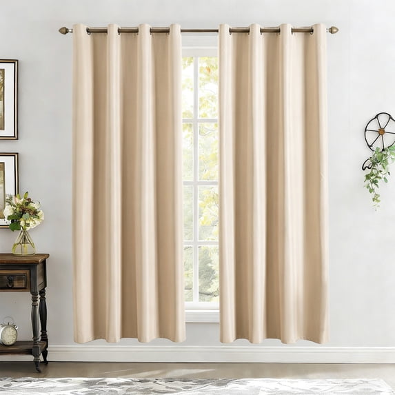 Blackout Curtain Blinds - Solid Thermal Insulated Window Treatment Blackout Drapes/Draperies for Bedroom, 59 inches Wide by 63 inches Long(Beige)