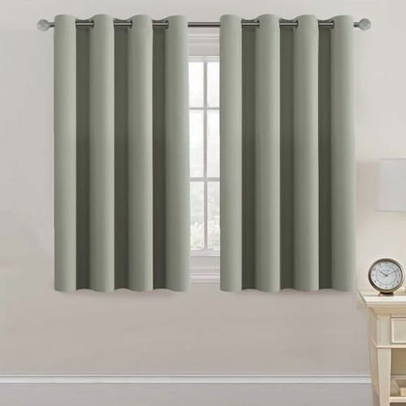 Blackout Curtain for Living Room Small Window Kitchen Blackout Curtains 45 inch Length Energy Saving Solid Grommet Blackout Drape, One Panel, Light Sage, 52" W x 45" L