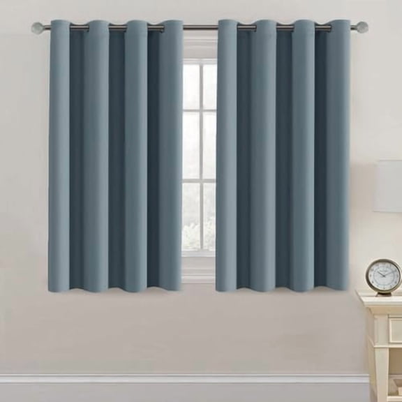 Blackout Curtain for Living Room Small Window Kitchen Blackout Curtains 45 inch Length Energy Saving Solid Grommet Blackout Drape, One Panel Stone Blue, 52" W x 45" L