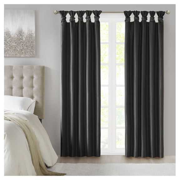 Blackout Curtain Panel - 50x95 Inch Twisted Tab Top Window Covering, Faux Silk, Total Light Blocking, Thermal Insulated, Oeko-Tex Certified