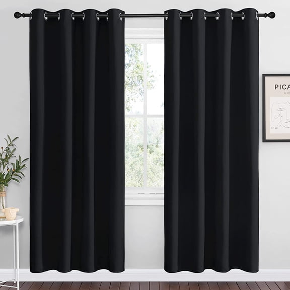 Blackout Curtain Panels Set of 2 55 Inches Wide by 78 Inches Long Black Thermal Insulated Grommet Curtains
