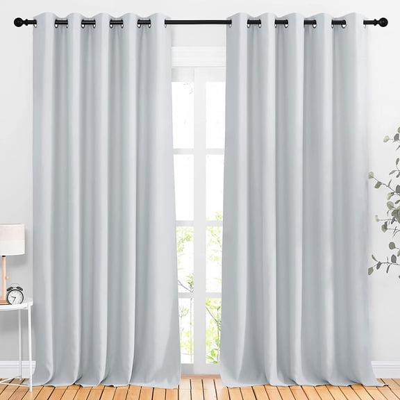 Blackout Curtain Panels for Living Room, 3 Pass Microfiber Noise Reducing Thermal Insulated, Ring Top, Greyish White, 2 Panels, 66x92 Inches