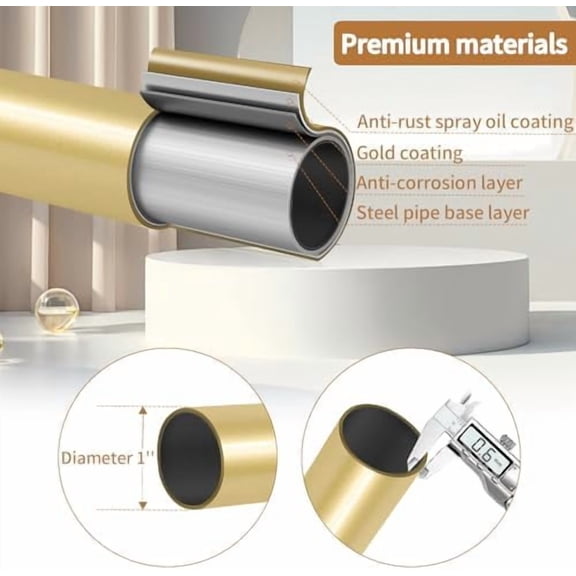Blackout Curtain Rod, Adjustable Extra Long Curtain Rod for Windows 66 to 152 Inches(5.5-12.7Ft), Wrap Around Heavy Duty Rods, Room Darkening French Return Rod, Gold