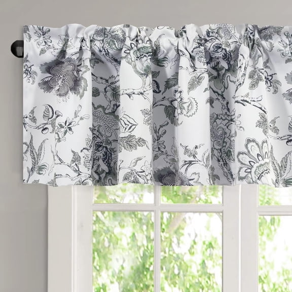 Blackout Curtain Valances for Kitchen Window/Living Room/Bathroom Privacy Added Rod Pocket Home Decoration Winow Valance, 54" W x 18" L, Floral in Antique Green