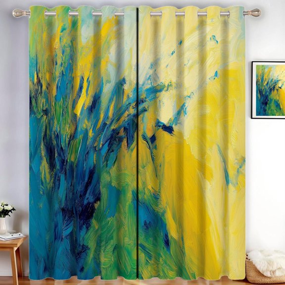 Blackout Curtains 2 Panels Field Oil Painting Thermal Insulated Window Treatment Abstract Style Eyelet Darkening Curtain For Living Room Bedroom Nursery 42"W x 84"L (Pack of 2)