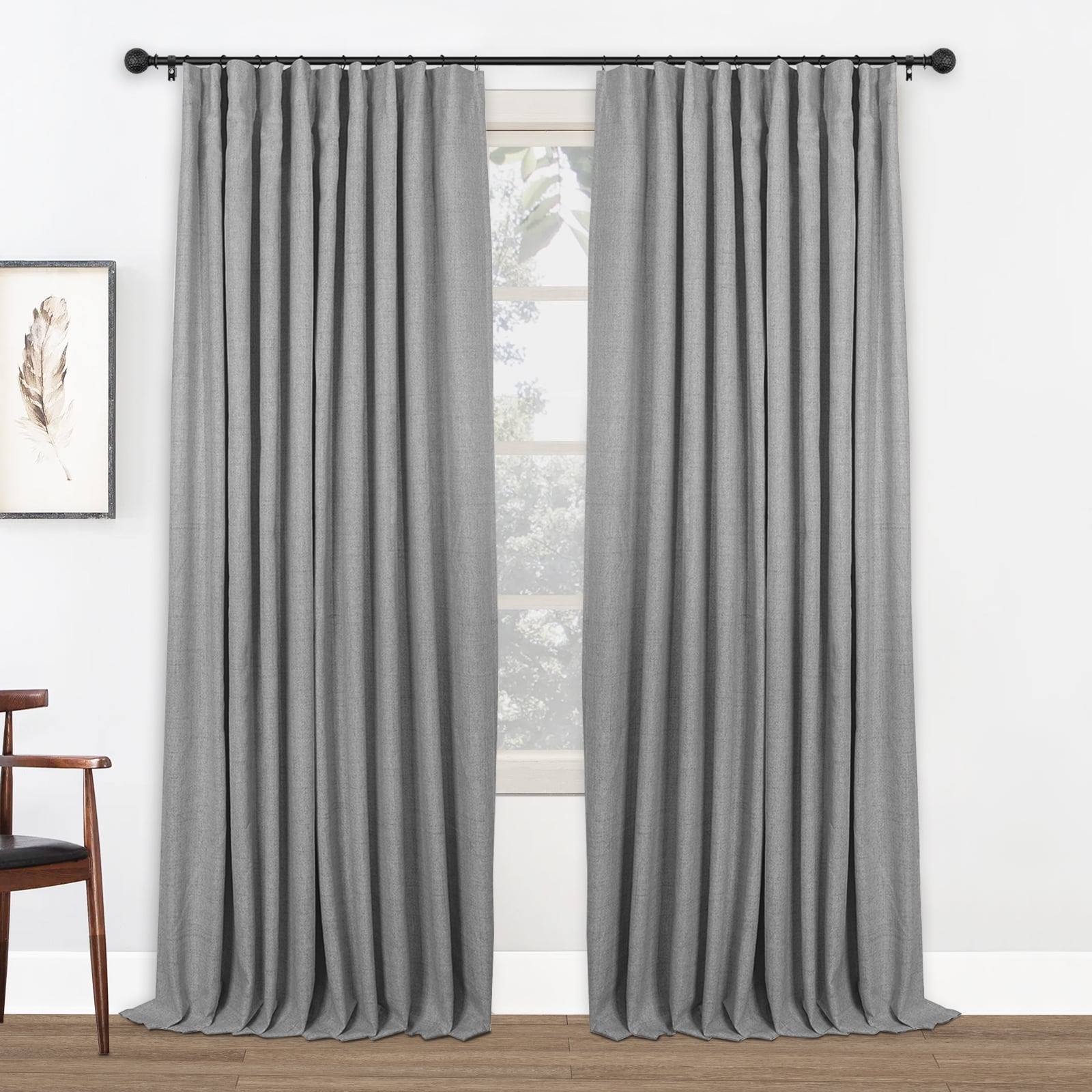 Blackout Curtains 2 Panels Set, Linen Textured Blackout Drapes, Thermal Insulated Curtains for Bedroom Living Room, W50" X L63" DarkGrey