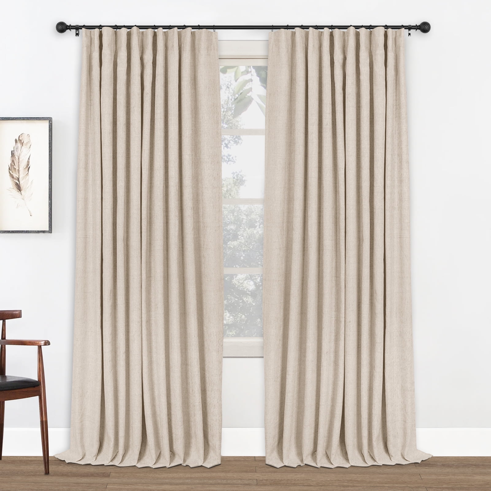 Blackout Curtains 2 Panels Set, Linen Textured Blackout Drapes, Thermal Insulated Curtains for Bedroom Living Room, W50" X L72" Oatmeal