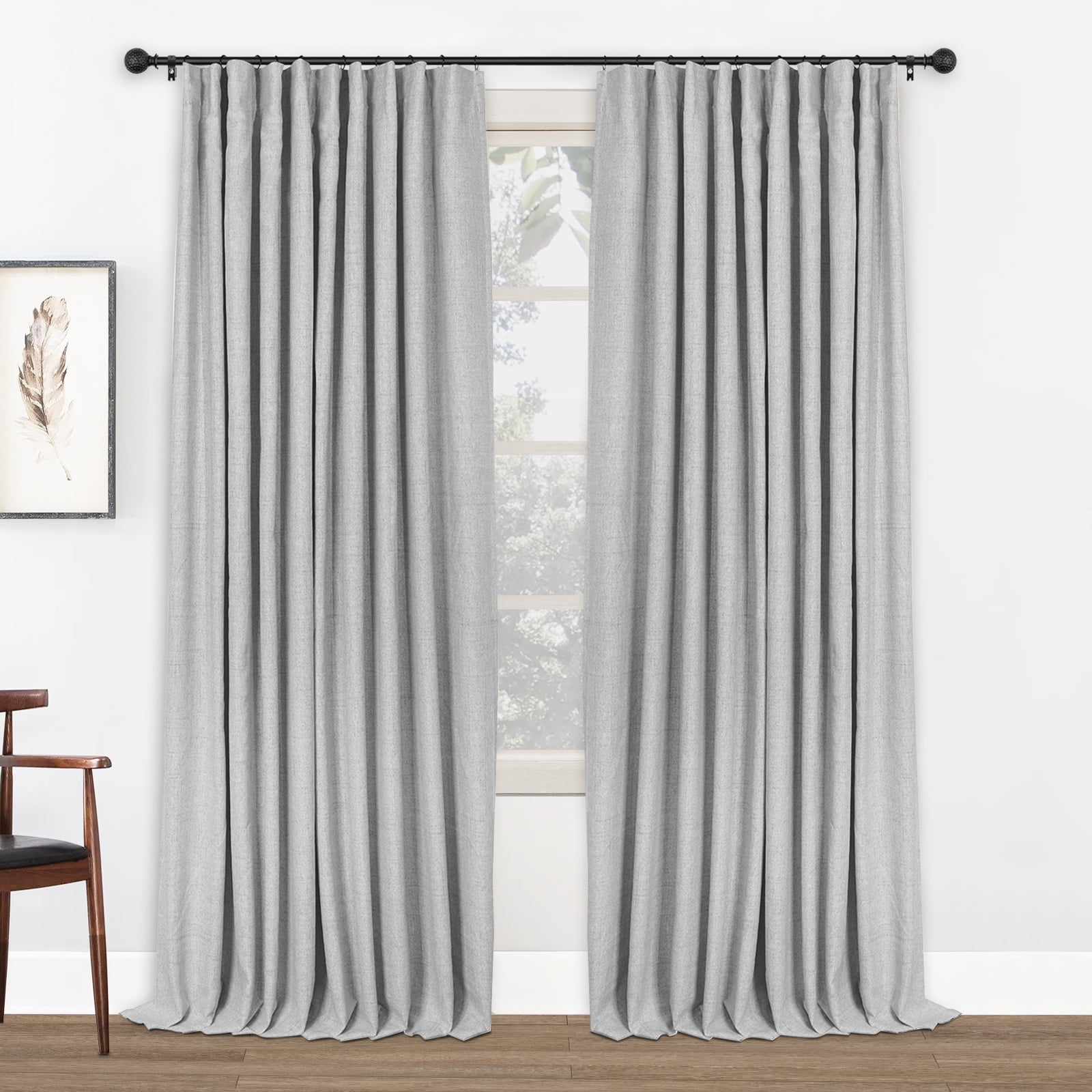 Blackout Curtains 2 Panels Set, Linen Textured Blackout Drapes, Thermal Insulated Curtains for Bedroom Living Room, W50" X L84" Grey