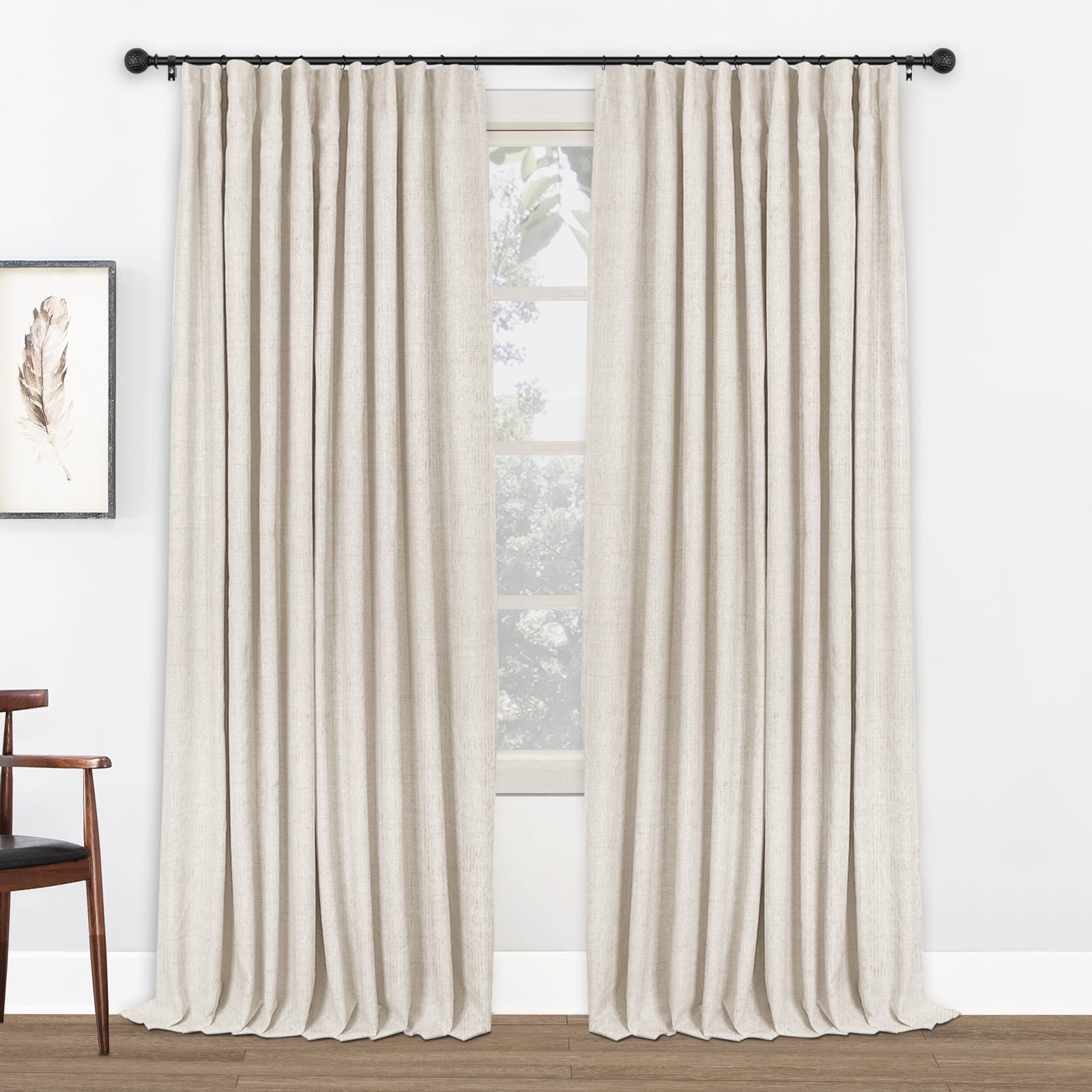 Blackout Curtains 2 Panels Set, Linen Textured Blackout Drapes, Thermal Insulated Curtains for Bedroom Living Room, W50" X L96" Cream
