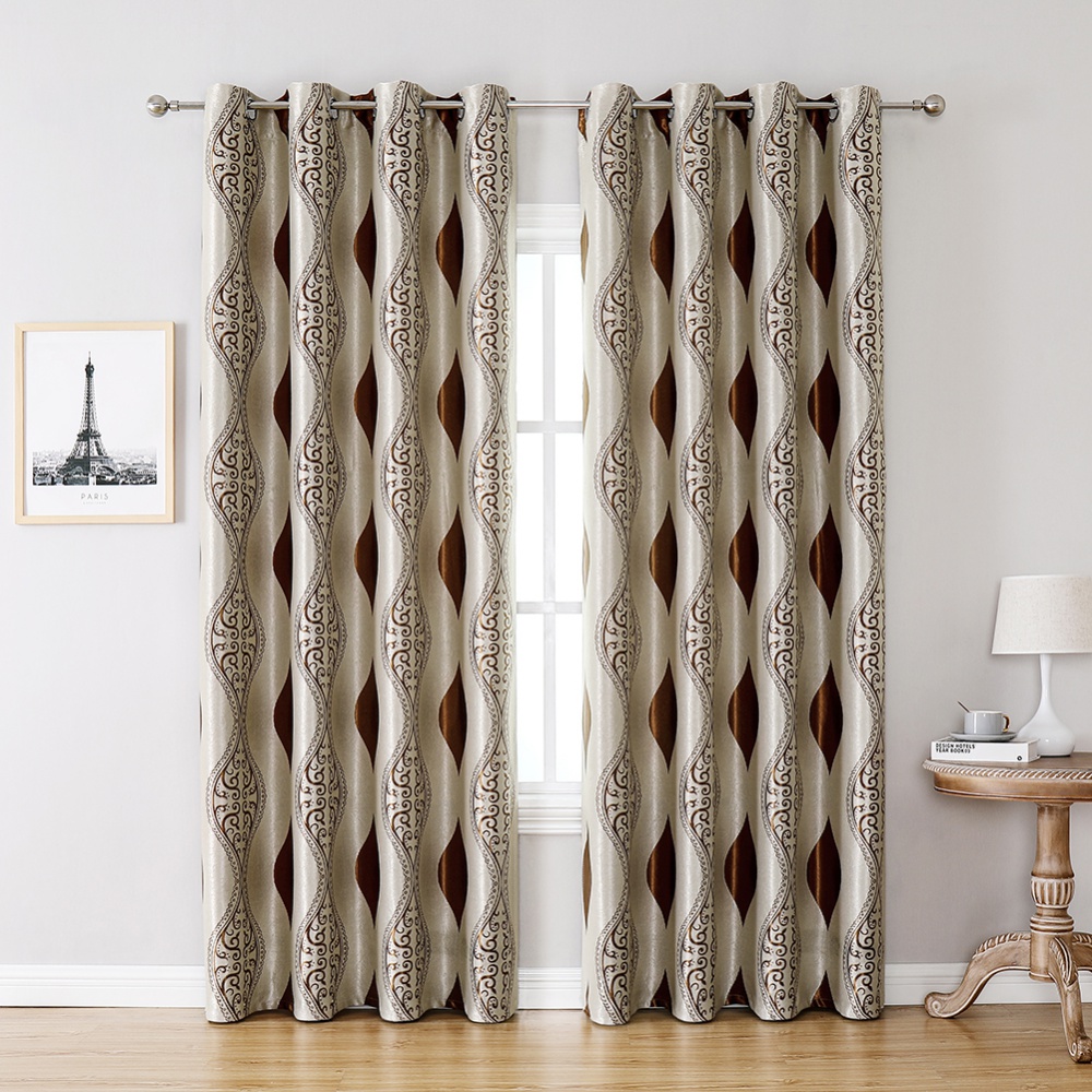 Blackout Curtains 2 Panels Set, Wave Grommet Bedroom Living Room
