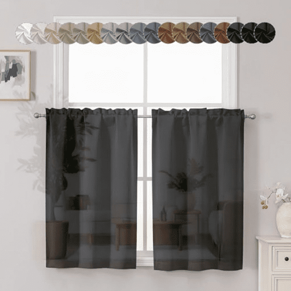 Blackout Curtains 36 Inch Length, Thermal Insulated Half Window Curtains for Kitchen, Basement, Cabinet, Camper, RV, Bunk, 2 Pack, Each 30" W x 36" L, Black