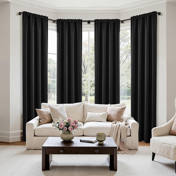 Blackout Curtains 40"W x 84"L Pack of 4 Black Room Darkening Thermal Insulated Light Blocking Curtains with Top and Bottom Rod Pockets