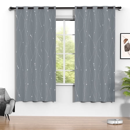 Blackout Curtains, 52 x 72 inch Blackout Curtains Set of 2 Panels, Thermal Insulated Room Darkening Curtains for Bedroom, Privacy Protection & Noise Reducing, Gray with Priting