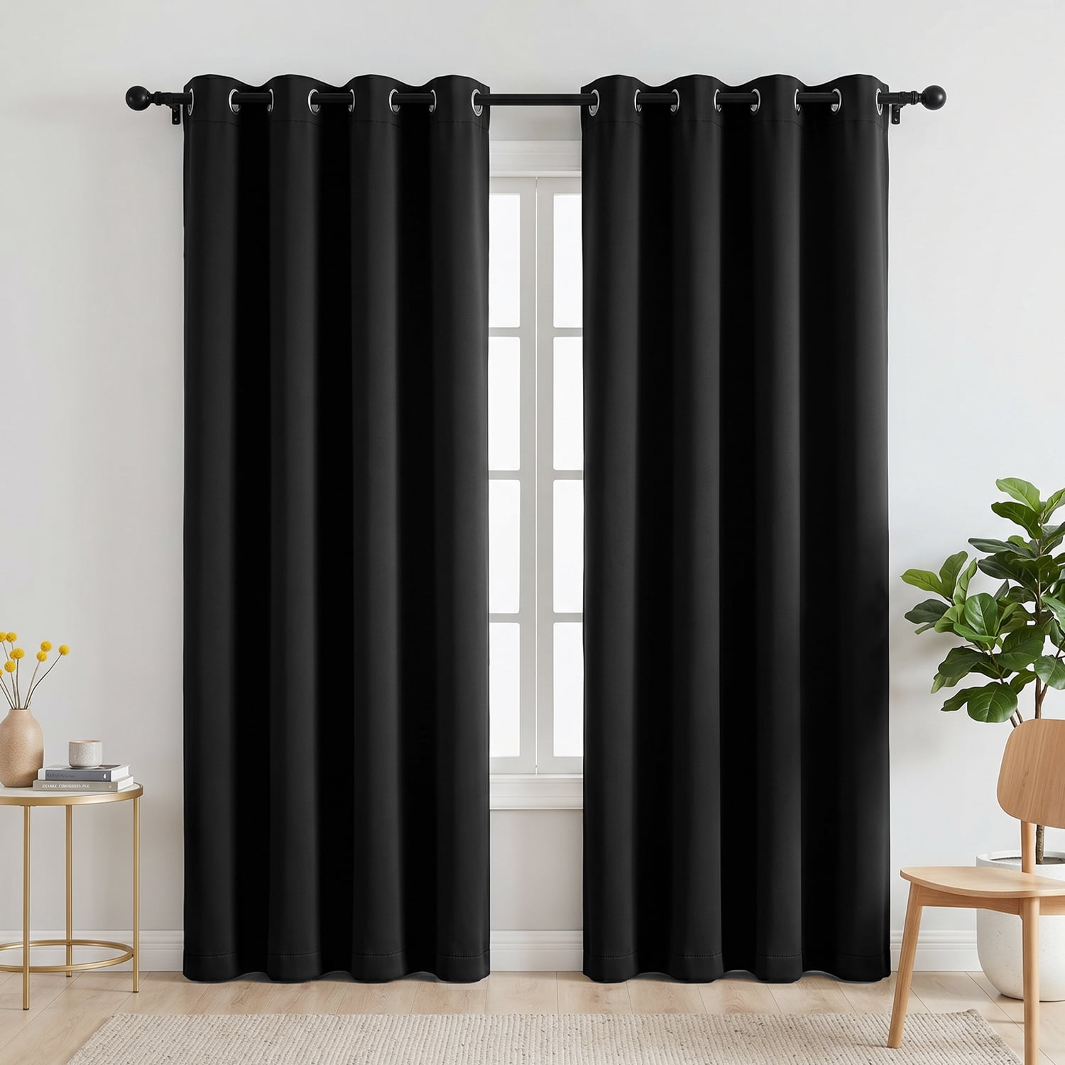 Blackout Curtains, 52 x 84 inch Black Curtains Set of 2 Panels, Thermal Insulated Room Darkening Curtains for Bedroom, Privacy Protection