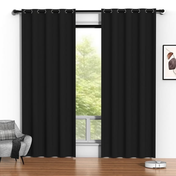 Blackout Curtains, 52 x 84 inch Black Curtains Set of 2 Panels, Thermal Insulated Room Darkening Curtains for Bedroom, Privacy Protection