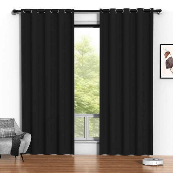 Blackout Curtains, 52 x 84 inch Black Curtains Set of 2 Panels, Thermal Insulated Room Darkening Curtains for Bedroom, Privacy Protection
