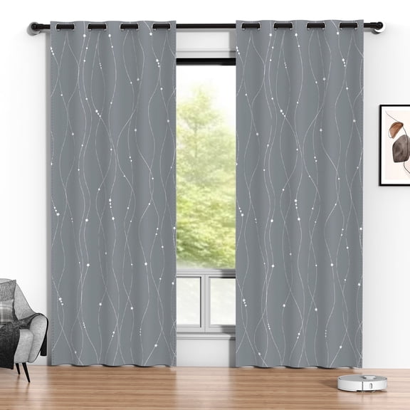 Blackout Curtains, 52 x 84 inch Blackout Curtains Set of 2 Panels, Thermal Insulated Room Darkening Curtains for Bedroom, Privacy Protection & Noise Reducing, Gray with Priting