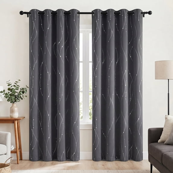 Blackout Curtains 52 x 84 inch, Thermal Insulated Black Curtains Set of 2 Panels, Noise Reduce Room Darkening Drapes for Bedroom, Living Room, Privacy Protection & Energy Saving, Gray with Priting