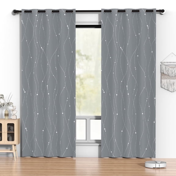 Blackout Curtains 52 x 84 inch, Thermal Insulated Black Curtains Set of 2 Panels, Noise Reduce Room Darkening Drapes for Bedroom, Living Room, Privacy Protection & Energy Saving, Gray with Priting