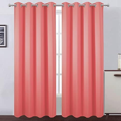 Blackout Curtains 52 x 95 inch/Coral Curtains Set of 2 Panels/Thermal ...