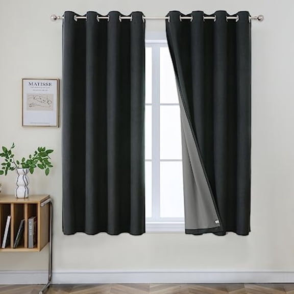Blackout Curtains 63 Inches Long 2 Panels Burg Room Darkening Curtains for Bedroom 100 Black Out Textured Thermal Drapes Privacy Protection 2 Panels Set W52 x L63 Inch Charcoal Grey