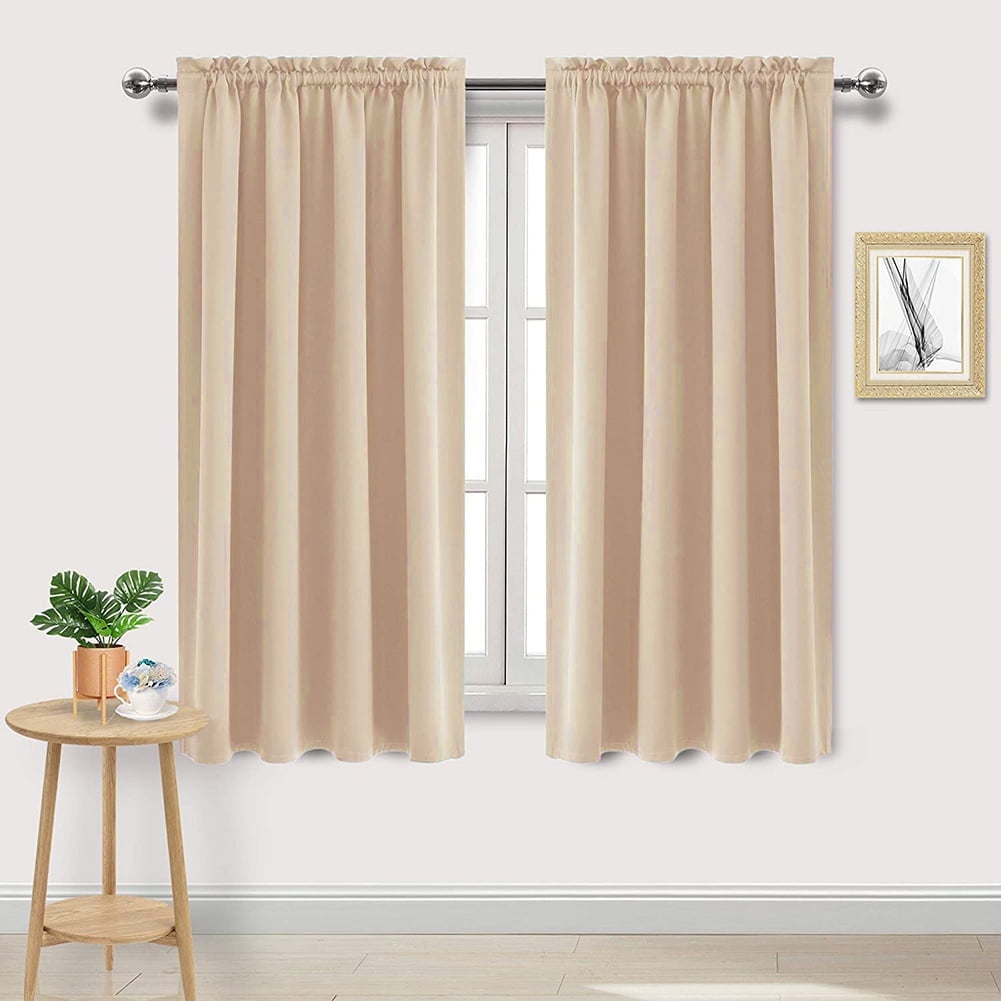 Blackout Curtains 63 inches Long for Living Room, Room Darkening Window Curtain Panels, Rod Pocket Thermal Insulated Solid Drapes for Bedroom, 42x63 inch, Beige, 2 Panels