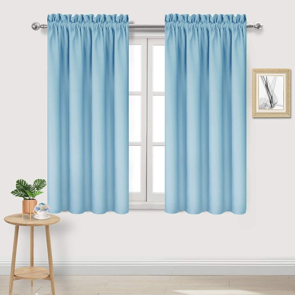 Blackout Curtains 63 inches Long for Living Room, Room Darkening Window Curtain Panels, Rod Pocket Thermal Insulated Solid Drapes for Bedroom, 42x63 inch, Pale Blue, 2 Panels