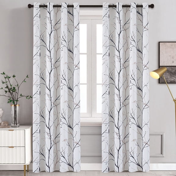 Blackout Curtains 84 Inch Length 1 Panel, Branches Print Curtain Drapes for Living Room Thermal Insulated Grommet Window Curtains for Bedroom