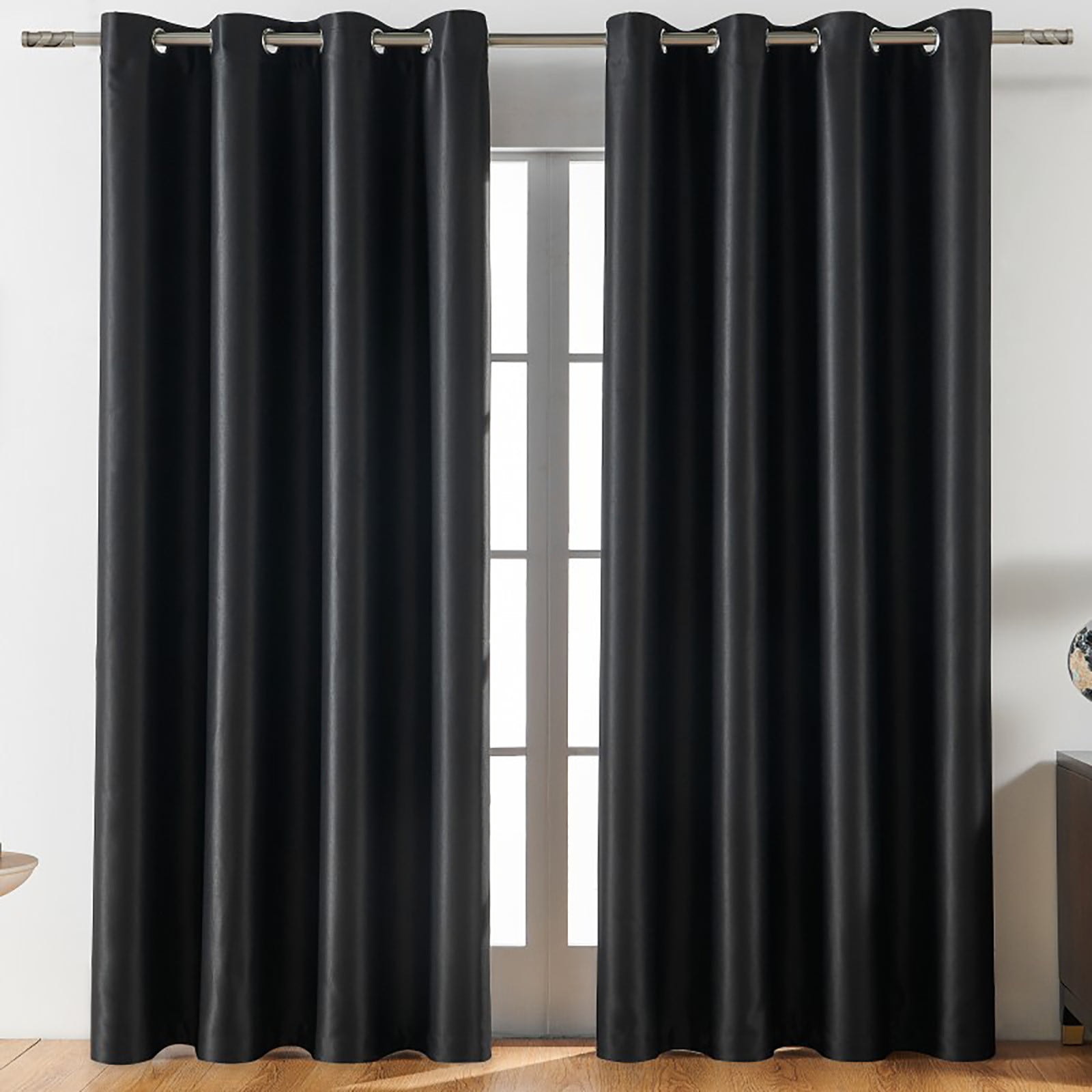 Blackout Curtains 84 Inch Length 2 Panels Set, Thermal Insulated Long Curtains& Drapes 2 Burg, Room Darkening Grommet Drapes for Living Room Bedroom Window (W52 x L84 Inch, Black) Spring Sale 2025